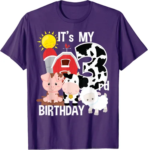 Vista 54 de Camiseta con diseño de animales de granja con texto en inglés "It's My 3rd Birthday" Negro