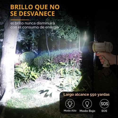 Vista 2 de YIERBLUE Linterna de Foco Recargable con LED de 1000000 Altos Lúmenes, Foco de Largo Alcance Impermeable IP67, Foco de Mano Resistente a Impactos
