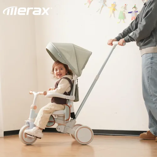 Vista 2 de Triciclo de bebé 7 en 1, triciclo plegable para niños, pedal extraíble para edades de 1 a 6 años, color azul 7 en 1