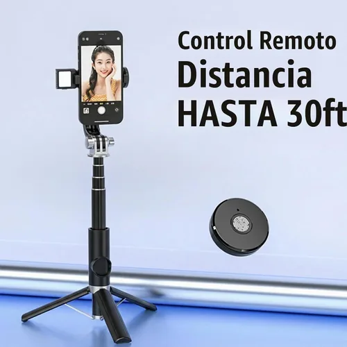 Vista 6 de Trípode para selfie stick portátil, extensible para teléfono celular, con mini anillo desmontable, trípode para teléfono con control remoto Negro