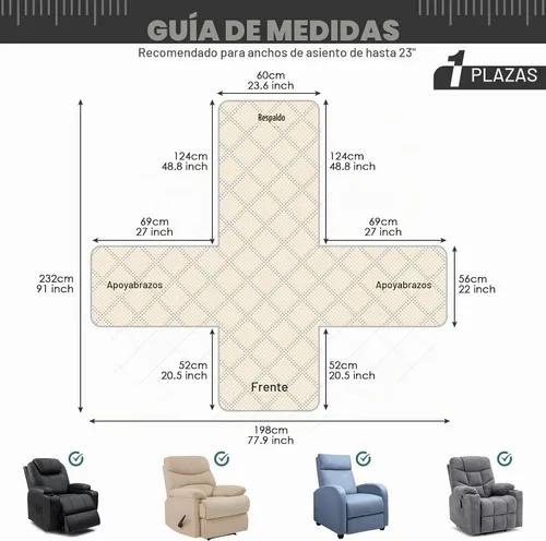 Vista 3 de TAOCOCO - Funda antideslizante para silla reclinable, funda para sofá, funda para silla reclinable pequeña con correas elásticas, protector