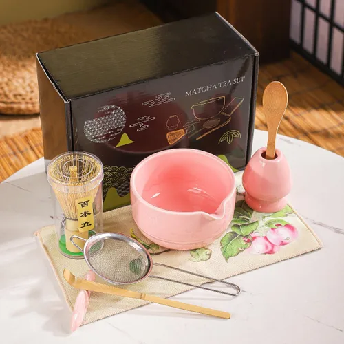 Vista 7 de Juego de matcha, 8 piezas de cerámica Matcha Bowl & Whisk Kit con patrón de setas, chawan japonés tradicional, persecución de bambú, cuchara