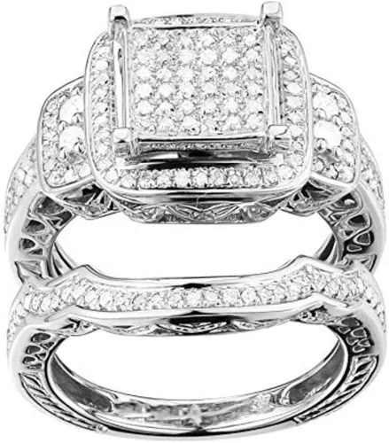 Vista 3 de Anillo de boda de plata de ley 925 de 0,43 quilates de corte redondo de diamante natural, anillo de compromiso de acabado pulido para mujer ajuste