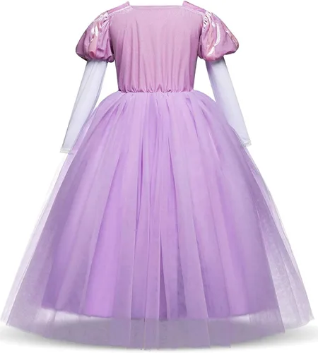 Vista 15 de Disfraz de princesa Sofía Rapunzel para niñas, disfraz de Halloween, Navidad, cumpleaños, fiesta con accesorios