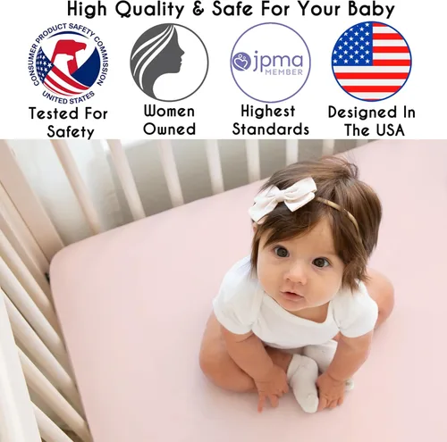 Vista 3 de Sweet Jojo Designs Sábanas ajustables para cuna de bebé (rosa sólido) para niñas, guardería infantil, habitación de niños pequeños - Tamaño estándar