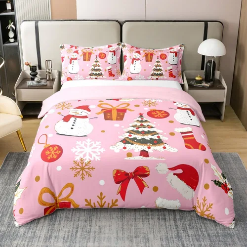 Vista 11 de Funda de edredón de Papá Noel 100% algodón, funda de edredón de ciervos de Navidad para niños y niñas, juego de ropa de cama de pingüinos de dibujos