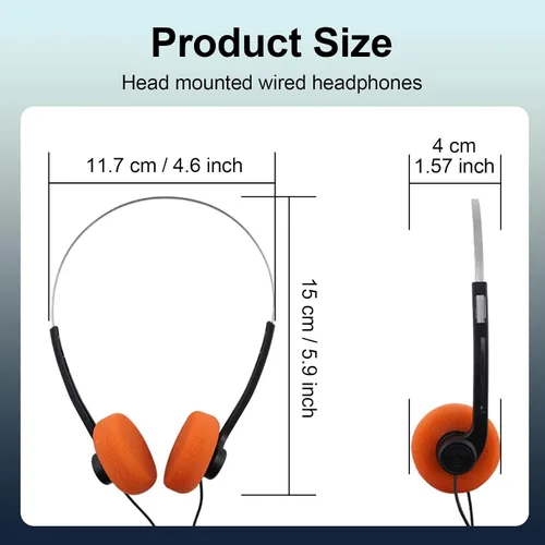 Vista 7 de Auriculares retro sobre la oreja con cable, auriculares vintage actualizados con aros, auriculares estéreo de alta fidelidad, auriculares ligeros