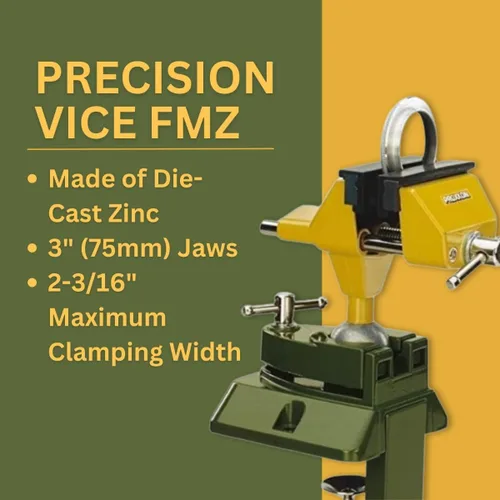 Vista 2 de Proxxon Tornillo de precisión FMZ con abrazadera, construcción de zinc fundido a presión, ideal para bancos de trabajo y mesas, mandíbulas de 3