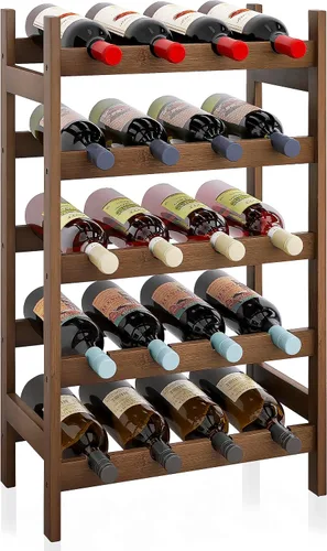 Vista 11 de SMIBUY Estante de bambú para vino, soporte para 20 botellas, estantes de almacenamiento independientes de 5 niveles para cocina, despensa, bodega