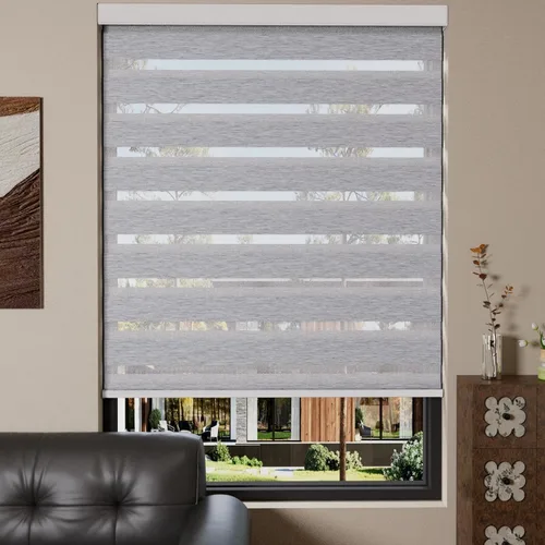 Vista 71 de MYshade Persianas enrollables de cebra opacas (85 %) con cordón para ventanas interiores, persianas de doble capa beige para dormitorio, baño, sala