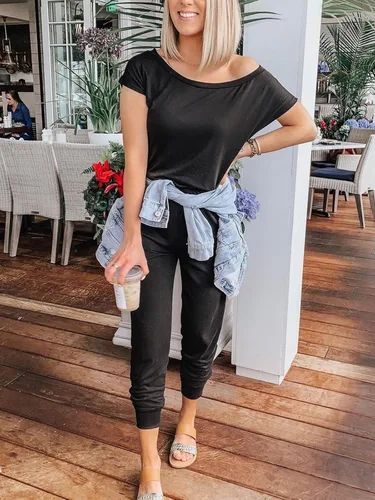 Vista 4 de ANRABESS Mono de mujer con cuello redondo manga corta cintura elástica con bolsillo