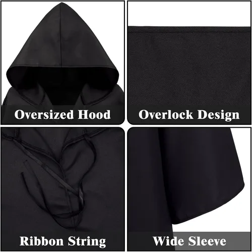 Vista 6 de Sarfel Cloak with Hood Men Halloween Jedi Costume Adult Men Cosplay Wizard Robe Vampire Costume Tunic Knight Hooded Cape