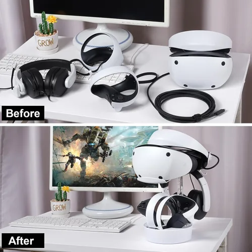 Vista 6 de Base de carga para PS5 VR2, PSVR 2, estación de carga con soporte de luz RGB de respiración para PSVR2, soporte de exhibición para PSVR2, accesorios