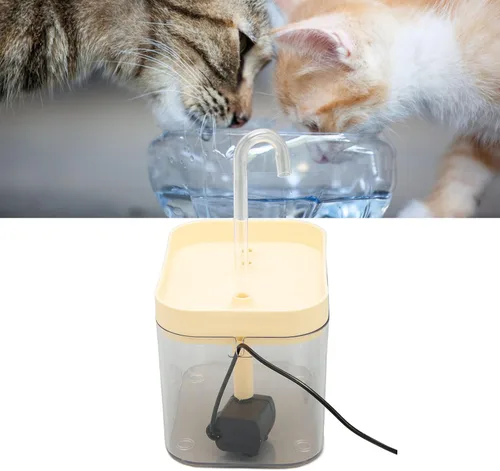 Vista 2 de Fuente de agua para gatos, dispensador de agua transparente silencioso para mascotas con tubo de codo para interiores (tapa amarilla)