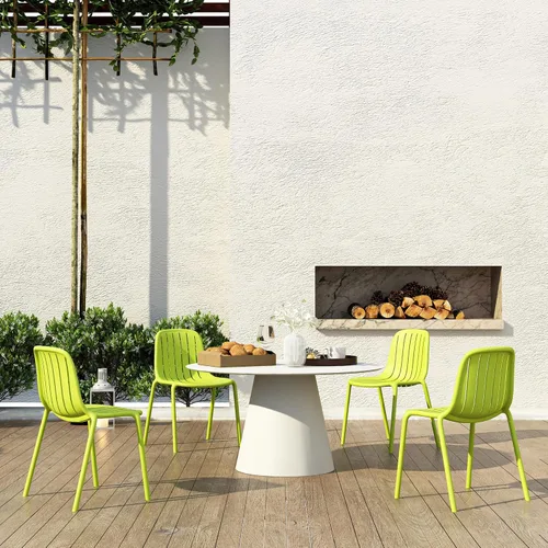 Vista 5 de LESHI Sillas de comedor para patio, sillas apilables de plástico con diseño transpirable, estilo artístico moderno y simple para comedor, balcón