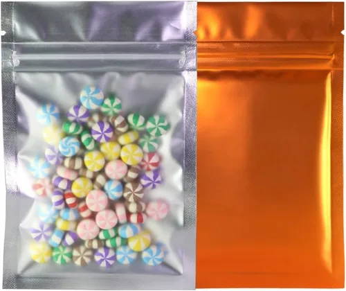 Vista 20 de 100 bolsas de sellado con cremallera resellables de papel metálico de color transparente esmerilado para ventana (negro, soporte 2 onzas)