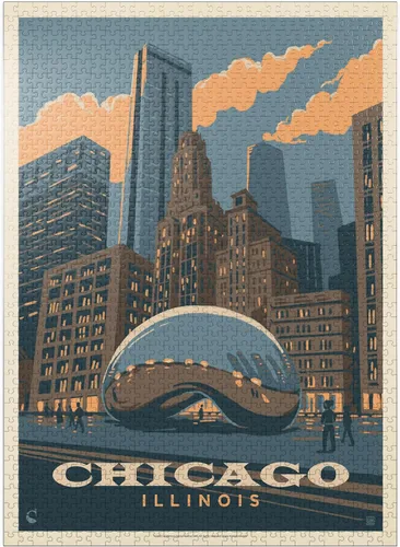 Vista 10 de MyPuzzle Chicago, IL: Magic Bean, Vintage Poster - Rompecabezas prémium de 100 piezas para adultos