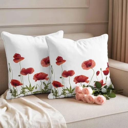 Vista 3 de Fundas de cojín impermeables con diseño de amapola roja en acuarela para exteriores, diseño de flores de jardín, paquete de 2 fundas de almohada