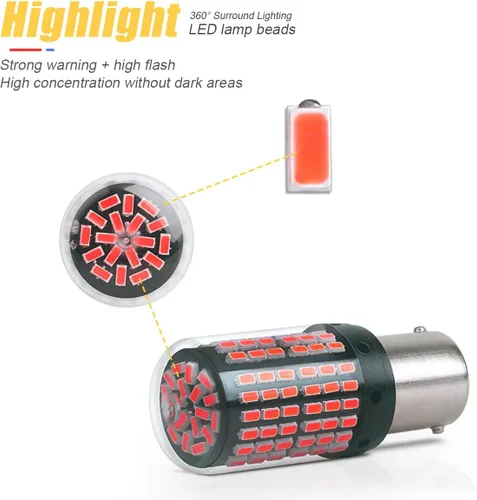 Vista 3 de Paquete de 2 bombillas LED de freno 1157, bombilla de repuesto BAY15D de 12 V-24 V para freno de reversa, cola de correr, estacionamiento, universal