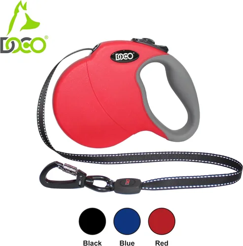 Vista 3 de DOCO Correa retráctil para perros pequeños, cinta reflectante con control de parada y bloqueo, cierre giratorio de 360° y correas para perros