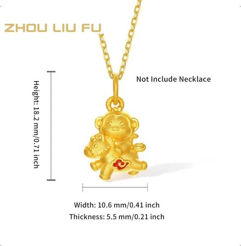 Vista 2 de ZHOU LIU FU Colgantes de oro macizo de 24 quilates, lindo animal caballo y mono, colgante de esmalte solo encanto joyería de oro real para mujeres
