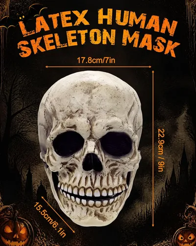 Vista 2 de Twistover Skull Mask with Skeleton Gloves, Latex Halloween Horror Set