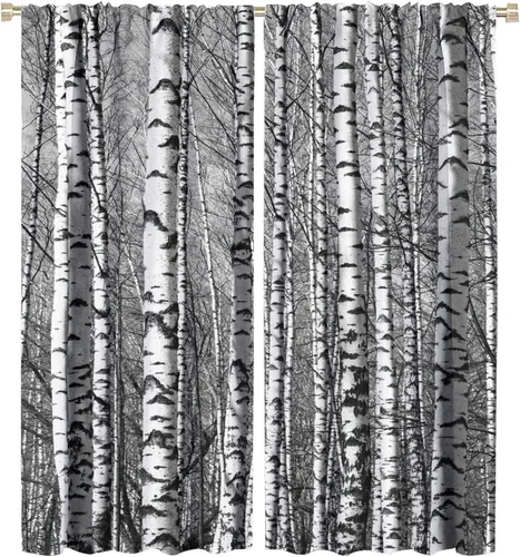 Vista 60 de Cortinas de abedul para sala de estar, niebla matutina en otoño, decoración del hogar, 42 x 45 pulgadas de largo