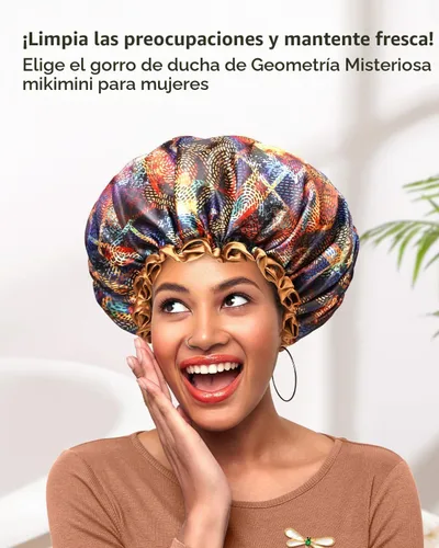 Vista 6 de mikimini Gorro de ducha grande para mujer, de pelo largo, reutilizable
