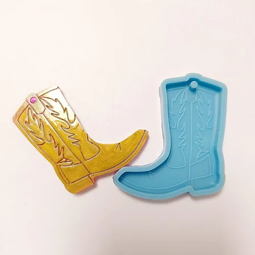 Vista 3 de Moldes de resina de silicona brillante brillante para botas de vaquero, molde de adorno para llavero de bricolaje, joyería de resina epoxi, moldes