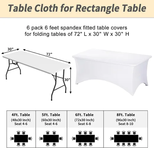 Vista 3 de Fixwal Paquete de 6 Manteles de Mesa Rectangulares, Cubierta de Mesa de 6 Pies, Mantel Blanco Rectangular Ajustado Elástico Rectangular, Cubierta