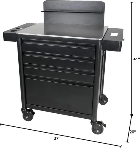 Vista 5 de TATARTIST Carrito de salón con ruedas, estación de trabajo de tatuaje, mesa de almacenamiento, cajones de salón, carrito rodante, gabinete de spa