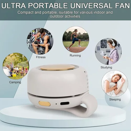 Vista 7 de Portable Clip on Fan, Mini Bladeless Fans for Shirts and Waist, 3-Speed Silent and Adjustable Wind Direction Rechargeable Cooling Fans, Versatile