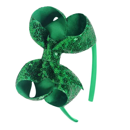 Vista 15 de Diademas con lazo para el pelo con lentejuelas brillantes, lazos de cinta para niñas, niños y mujeres (negro)