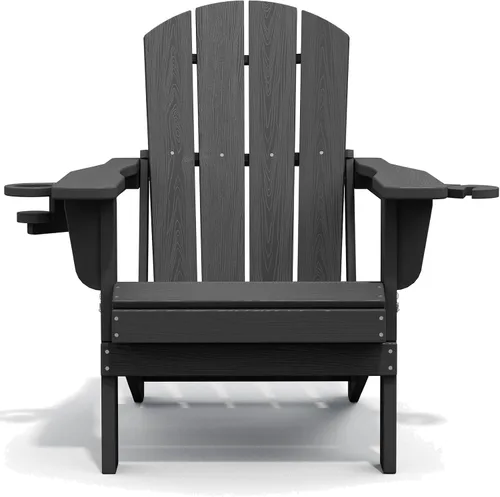 Vista 10 de SERWALL Silla Adirondack plegable, Silla Adirondack HDPE con textura de madera - gris