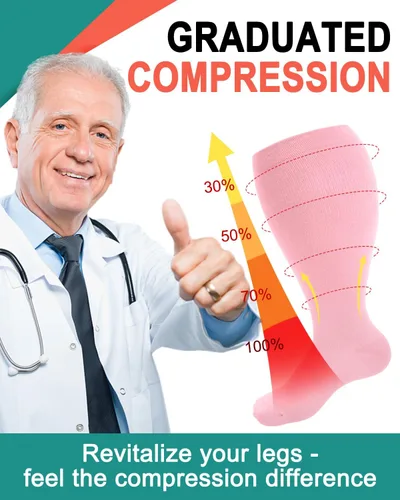 Vista 4 de Aoliks Calcetines de compresión de talla grande para pantorrillas anchas, extra grandes hasta la rodilla, calcetines de apoyo alto para mujeres