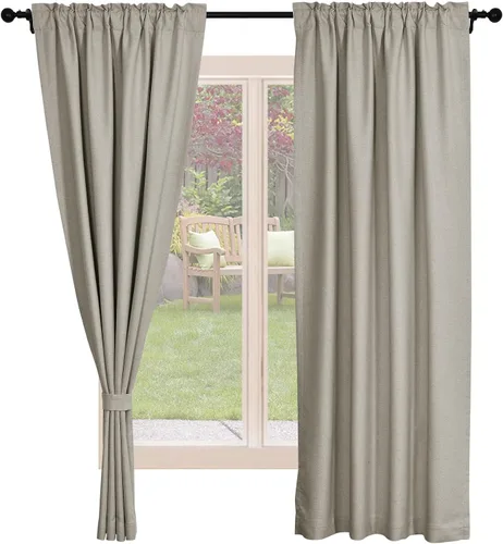 Vista 13 de Frelement Cortinas opacas de lino natural, paneles de cortinas con bolsillo para barra y pestaña trasera, para sala de estar, cortinas