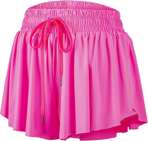 Vista 4 de Pantalones cortos fluidos para mujer, 2 en 1, con diseño de mariposa, pantalones cortos atléticos con bolsillo, faldas de entrenamiento, ciclismo