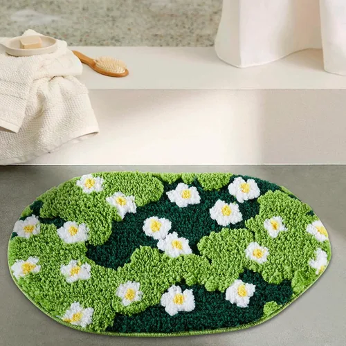 Vista 15 de Bonita Alfombra de Baño Verde Floral Hierba Primavera Flor Margarita Alfombras de Baño Antideslizantes Lavables a Máquina Súper Absorbentes
