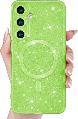 Vista 11 de Svanove Funda magnética con purpurina para Samsung Galaxy S22, compatible con Magsafe Cute, brillante, brillante, estética, dura y brillante