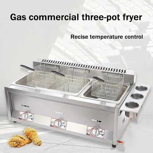 Vista 4 de Freidora de gas, con 3 canastas, control preciso de temperatura, freidora eléctrica de gran capacidad para restaurante/hogar, perfecta para papas
