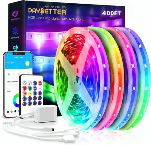Vista 12 de DAYBETTER - Tira de luces LED inteligentes de 32.8 pies, kits de tira de luces LED RGB 2835 con control remoto de 24 teclas, tira de luces LED