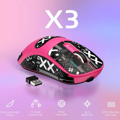 Vista 4 de ATTACK SHARK X3 - Mouse inalámbrico ligero para juegos con tres modos de 2.4G/USB-C con cable/Bluetooth, hasta 26K DPI, sensor óptico PAW3395