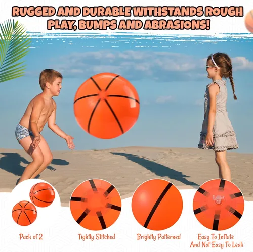Vista 3 de Paquete de 2 pelotas de baloncesto inflables de 20 pulgadas, pelota de playa de baloncesto grande para piscina, pelota deportiva que rebota