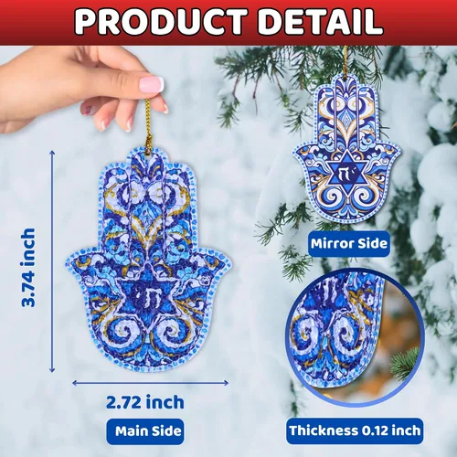 Vista 2 de Adorno de mano de Hamsa, regalo de Judaica, estrella de David Hanukkah, decoración de pared de Hamsa, regalos de Hanukkah, adorno para automóvil