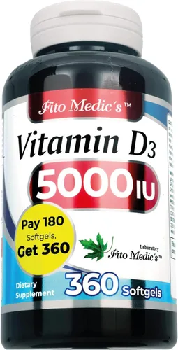 Vista 2 de FITO MEDIC'S Laboratorio - Vitamina d - 5000 UI de - Vitamina d3-360 cápsulas blandas - Vitamina d3 5000 iu - para hueso, dientes, músculo e