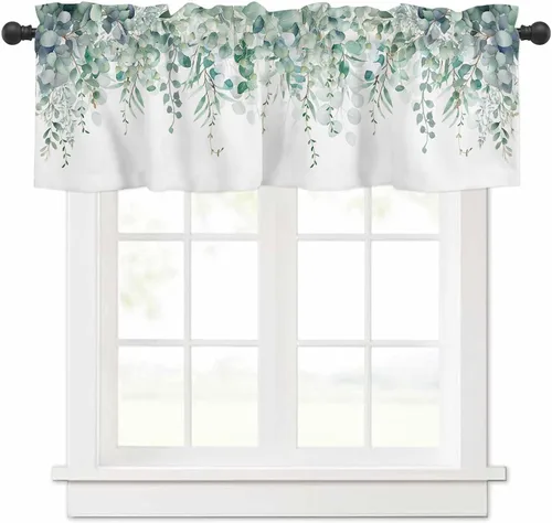 Vista 14 de Cenefas para ventanas, tarro de algodón con bolsillo para barra de cortina de cocina, cenefas de 54 x 18 pulgadas, cortinas cortas para ventana