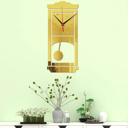 Vista 2 de Wall Clock Retro Fashion Creative Wall Clock Watch 3D Swing Mirror Acrylic Mirror Wall Stickers Creative Golden Bell 45 * 20CM