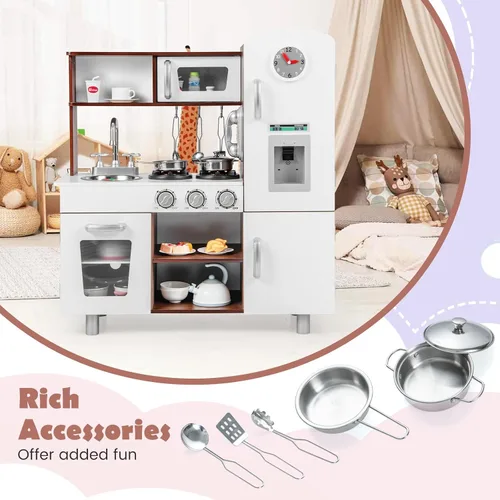 Vista 7 de Costzon Juego de cocina para niños, cocina de simulación para niños pequeños con utensilios, horno, gabinetes, grifo, fregadero, teléfono