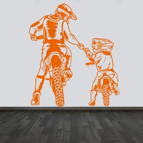 Vista 5 de Pegatina de pared para motocicleta, familia, padre, hijo, montaña, buggy, pista, niño, decoración de la habitación, pegatina de vinilo