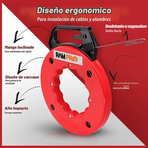 Vista 6 de Fish Tape Wire Puller 50ft - Easy to use Cable Puller Tool with Double Loop Tip - Flexible Wire Fishing Tools for Walls and Electrical Conduit - 1/8